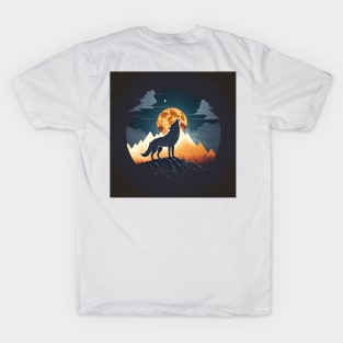 wolf in front of a golden moon T-Shirt